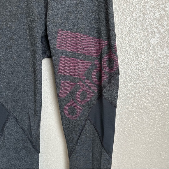 Adidas Sz XS Grey Leggings Hot Pink Band - Picture 5 of 9
